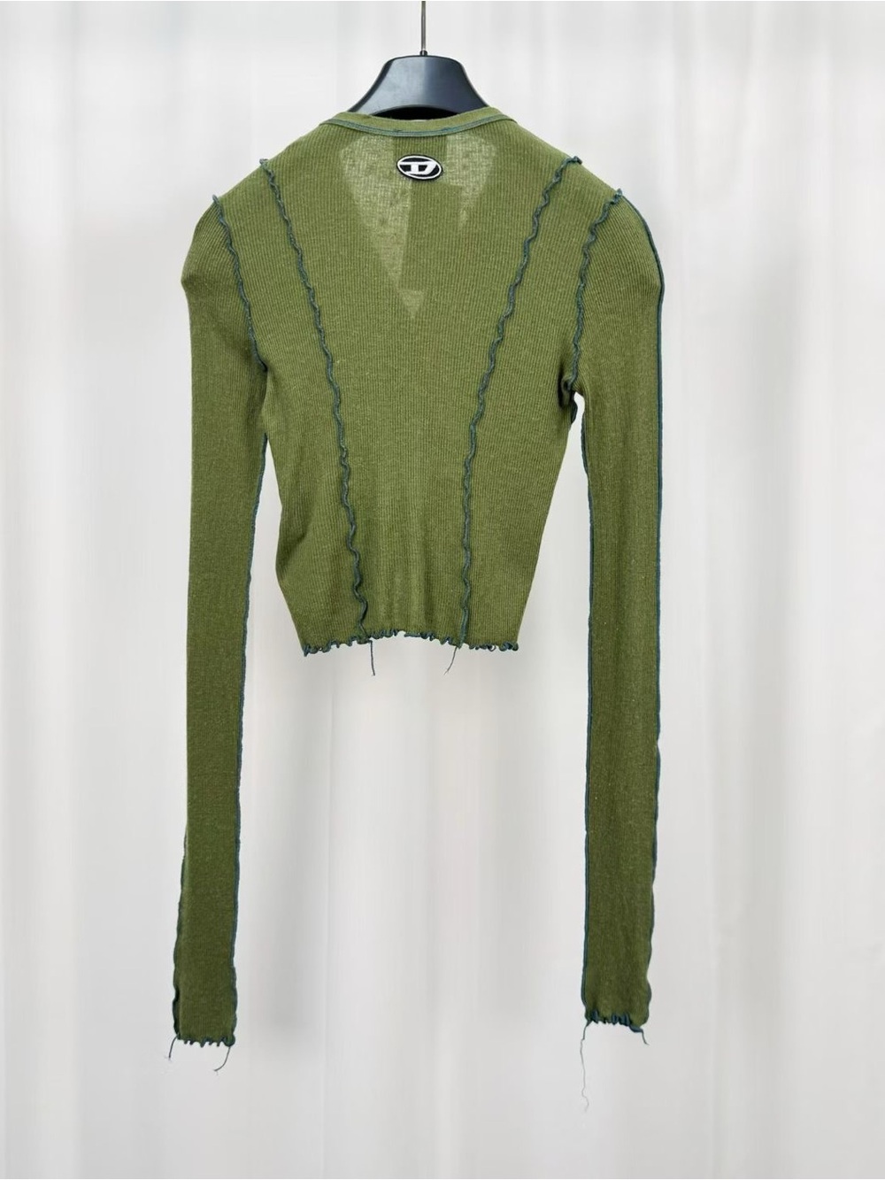 🚩steal Diesel Olive Green Cropped V-Neck Button-Up Cardigan - Picture 2 of 4